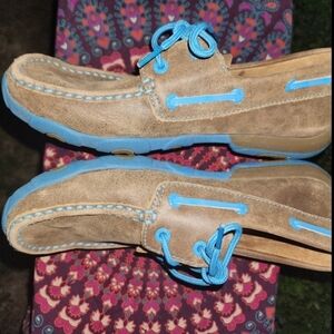 Women's Twisted X Boat Shoe Driving Moccasin - Bomber & Neon Blue size 8